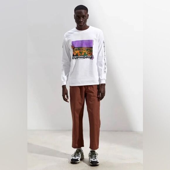 Urban Outfitters “Euphoria” White Band Tee Long Sleeve Graphic T-Shirt Mens Sz L - Picture 1 of 13